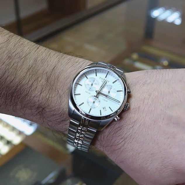 Tissot T Classic PR 100 Chronograph Silver Dial Silver Steel Strap Watch For Men - T101.417.11.031.00 Buy Now By Tissot