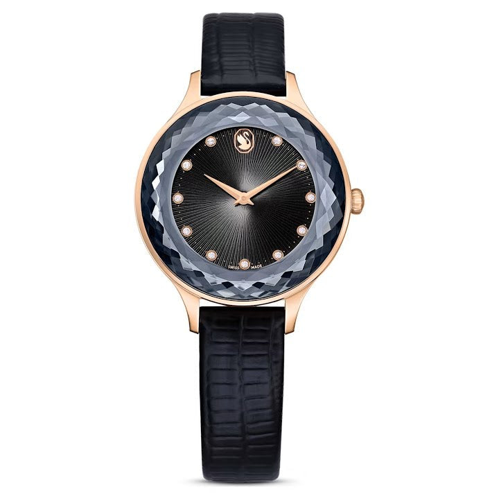 Swarovski Octea Nova Black Dial Black Leather Strap Watch for Women - 5650033 Buy Now By Swarovski