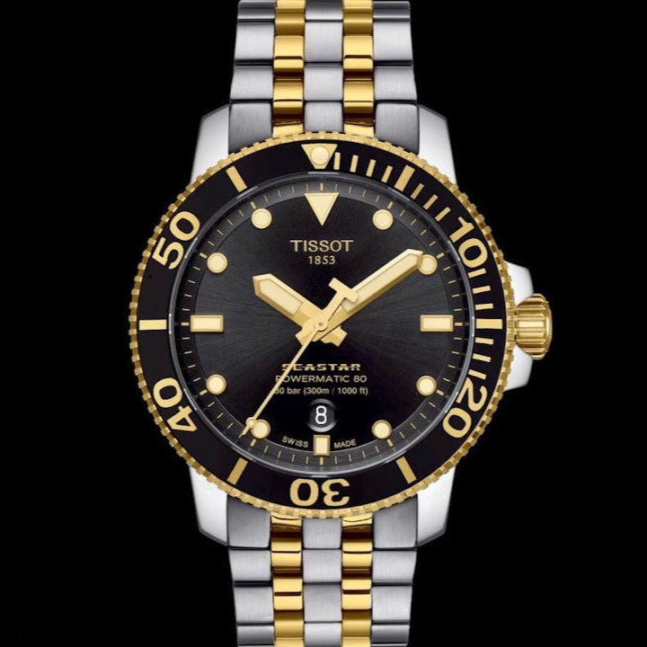 Tissot Seastar 1000 Powermatic 80 Black Dial Two Tone Steel Strap Watch For Men - T120.407.22.051.00 Buy Now By Tissot