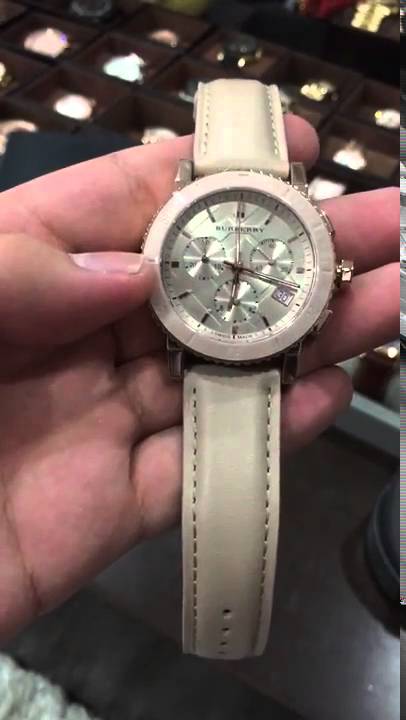 Burberry Chronograph Rose Gold Dial Beige Leather Strap Watch for Women - BU9704 Buy Now By Burberry