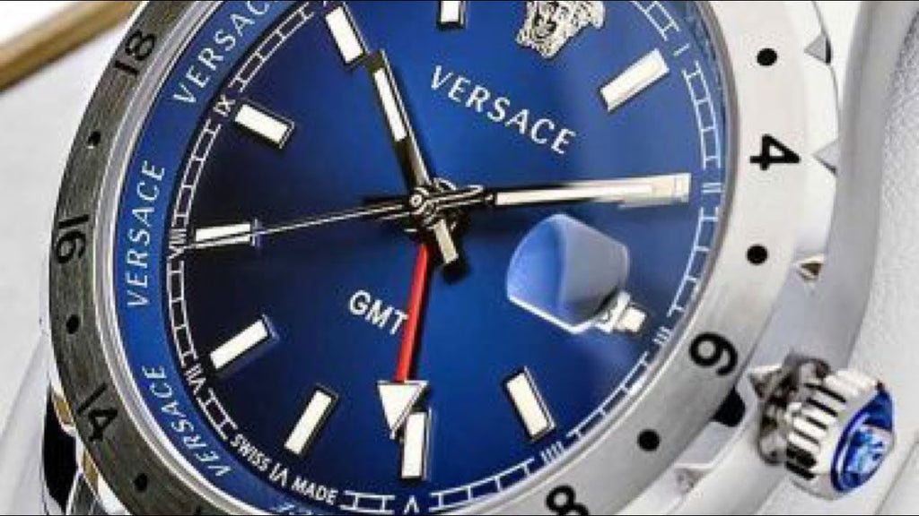 Versace Hellenyium GMT Blue Dial Silver Steel Strap Watch for Men - V11010015 Buy Now By Versace