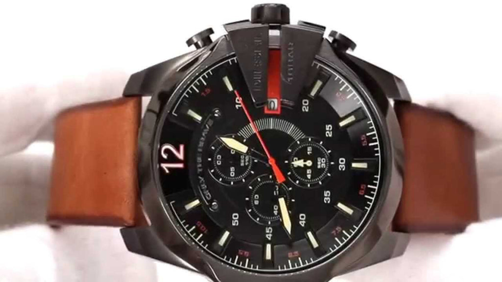 Diesel Mega Chief Chronograph Black Dial Brown Leather Strap Watch For Men - DZ4343 Buy Now By Diesel