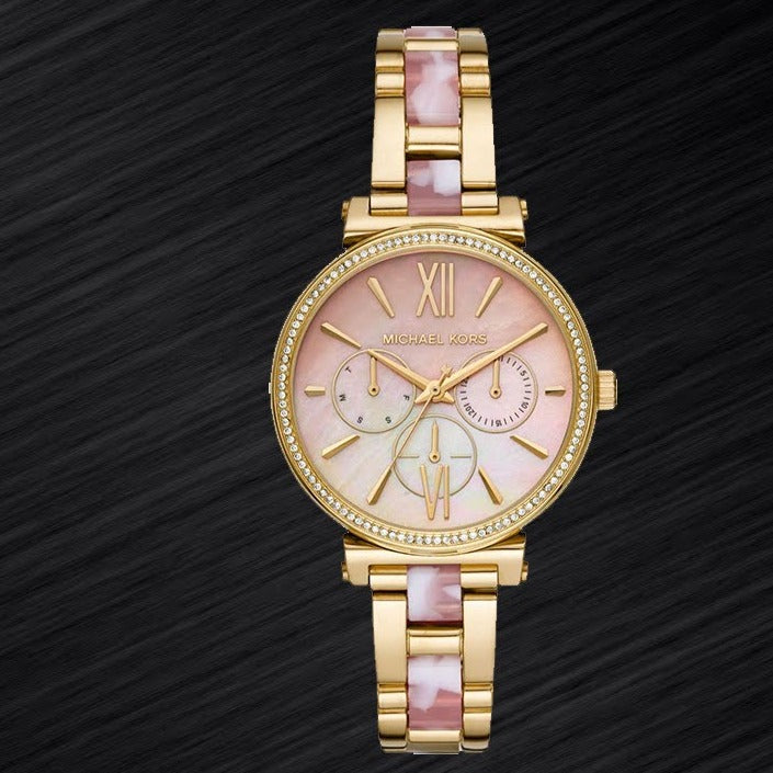 Michael Kors Sofie Crystals Mother of Pearl Pink Dial Two Tone Steel Strap Watch For Women - MK4344 Buy Now By Michael Kors