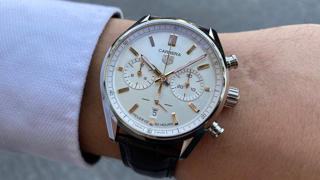 Tag Heuer Carrera Chronograph White Dial Brown Leather Strap Watch for Men - CBN2013.FC6483