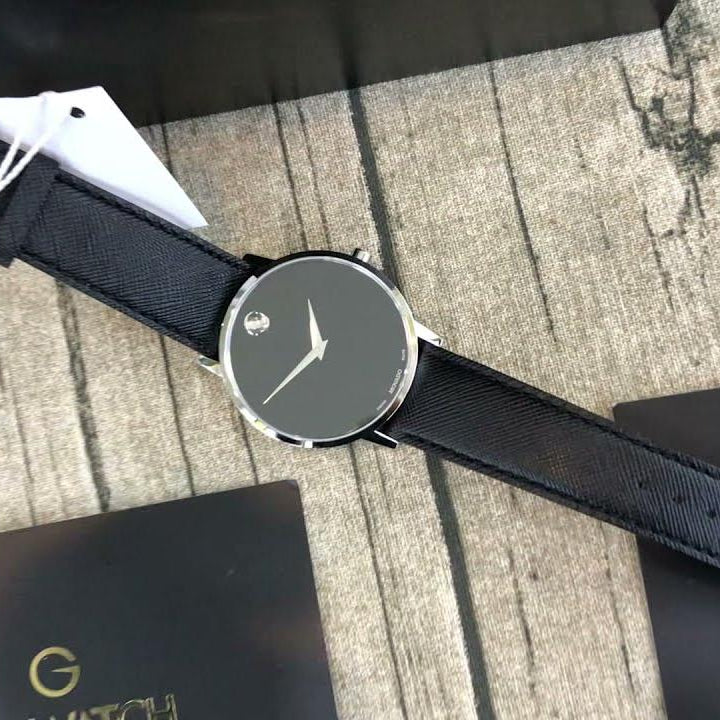 Movado Museum Classic Black Dial Black Leather Strap Watch for Men - 0607194