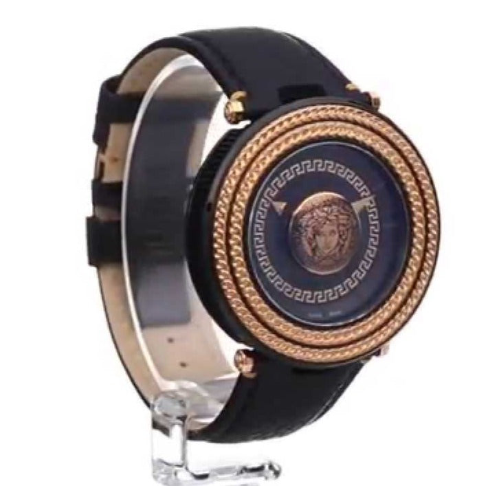 Versace V Metal Icon Black Dial Black Leather Strap Watch For Men - VQL020015 Buy Now By Versace