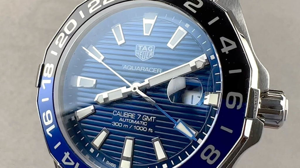 Tag Heuer Aquaracer GMT Calibre 6 Automatic Blue Dial Silver Steel Strap Watch for Men - WAY201T.BA0927