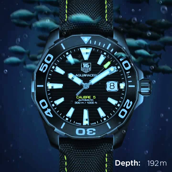 Tag Heuer Aquaracer Calibre 5 Automatic Black Dial Black Nylon Strap Watch for Men - WAY218A.FC6362 Buy Now By Tag Heuer