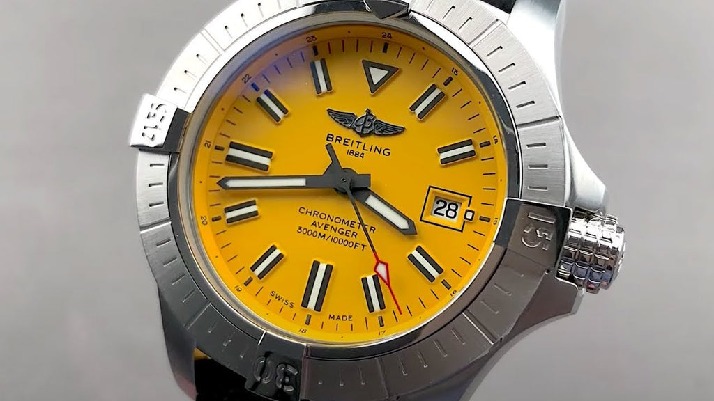 Breitling Avenger Automatic 45mm Seawolf Yellow Dial Silver Steel Strap Strap Watch for Men - A17319101/1A1 Buy Now By Breitling