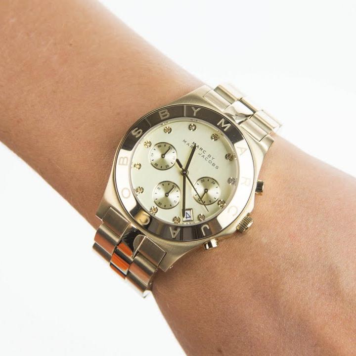 Marc Jacobs Blade Chronograph Gold Dial Gold Steel Strap Watch for Women - MBM3101 Buy Now By Marc Jacobs