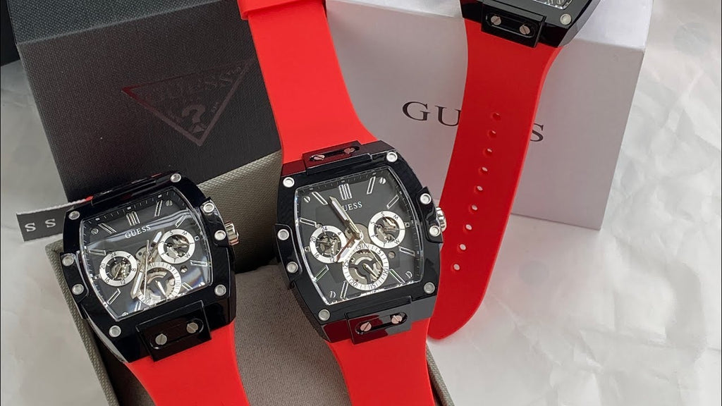 Guess Phoenix Multifunction Black Dial Red Rubber Strap Watch for Men - GW0203G4 Buy Now By Guess