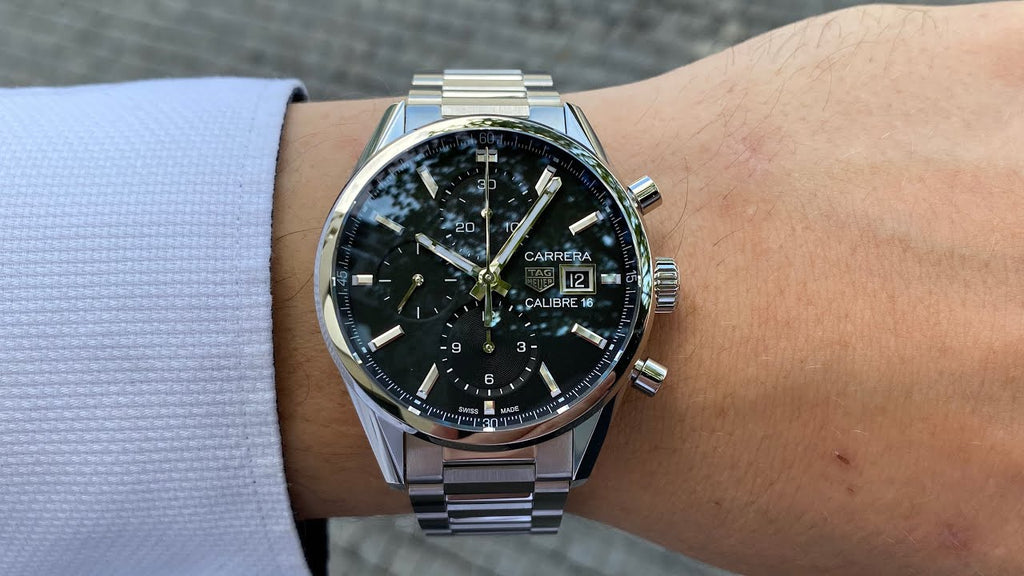 Tag Heuer Carrera Automatic Chronograph Black Dial Silver Steel Strap Watch for Men - CBK2110.BA0715