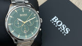 Hugo Boss Pioneer Green Dial Silver Steel Strap Watch for Men - 1513868 Buy Now By Hugo Boss