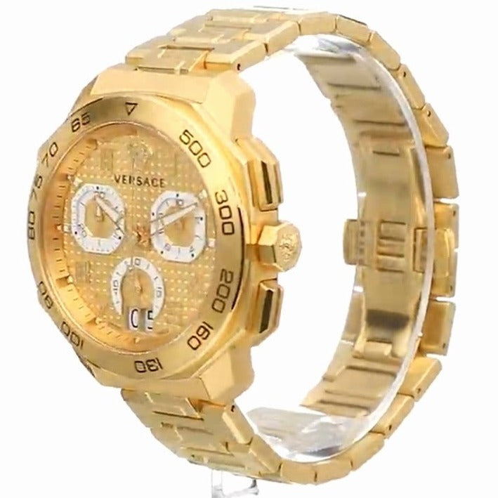 Versace Dylos Chronograph Gold Dial Gold Steel Strap Watch for Men - VQC040015 Buy Now By Versace
