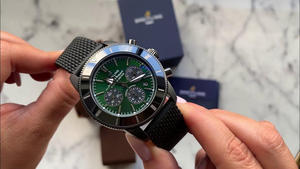 Breitling Superocean Heritage B01 Chronograph 44 Green Dial Black Mesh Bracelet Watch for Men - MB01621A1L1S1 Buy Now By Breitling