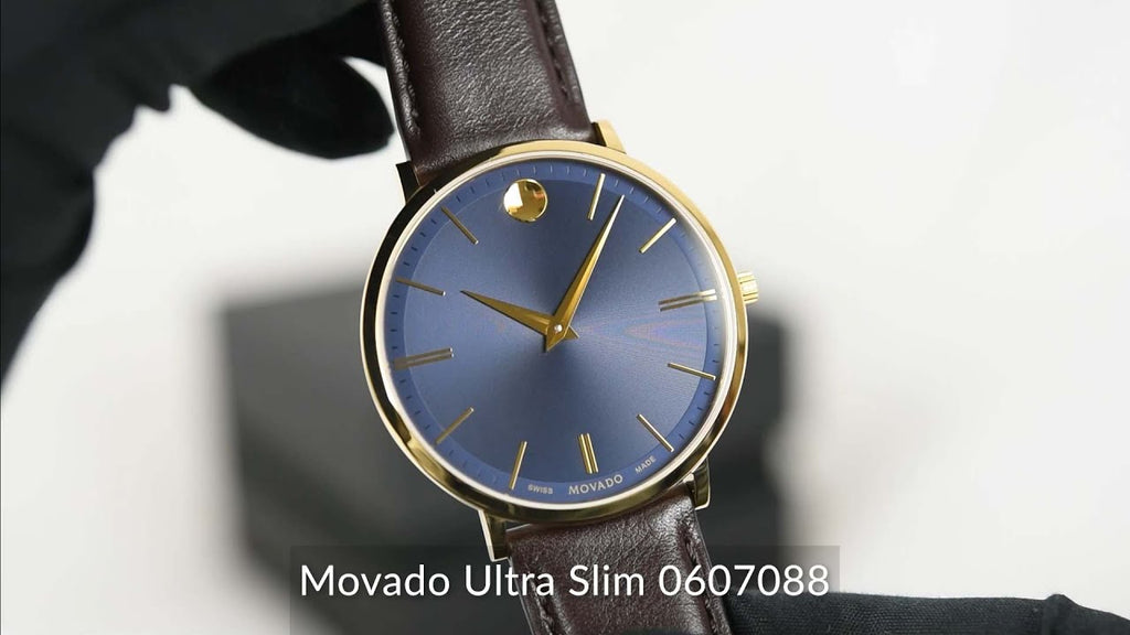 Movado Ultra Slim Blue Dial Brown Leather Strap Watch For Men - 0607088 Buy Now By Movado