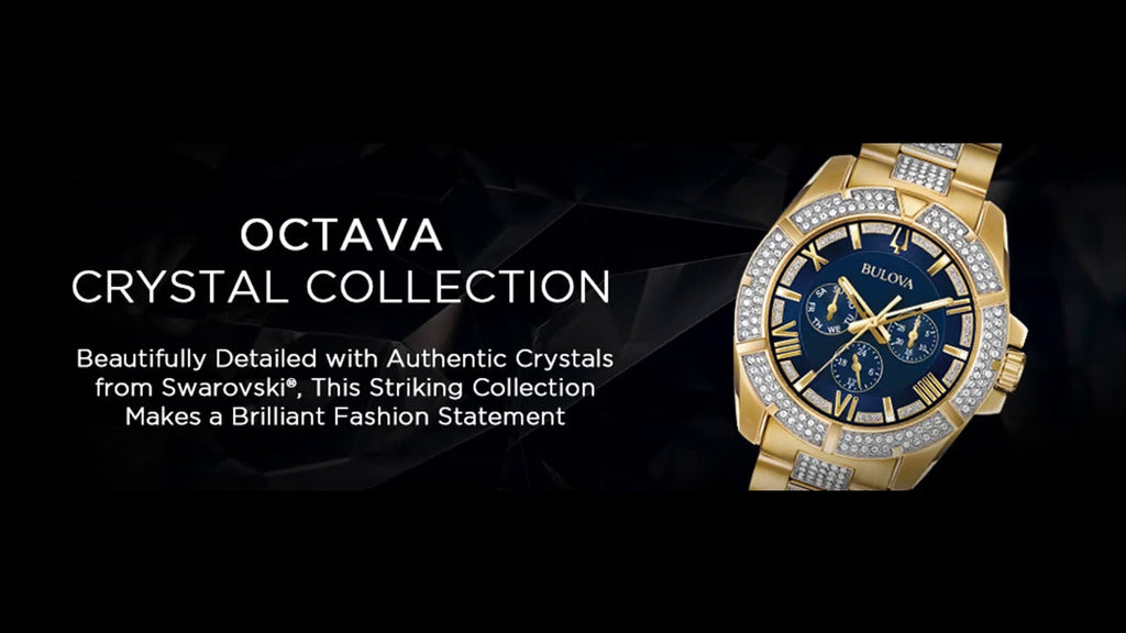 Bulova Crystal Collection Blue Dial Gold Steel Strap Watch for Men - 98C128 Buy Now By Bulova