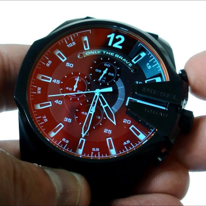 Diesel Mega Chief Chronograph Black Dial Black Leather Strap Watch For Men - DZ4323 Buy Now By Diesel