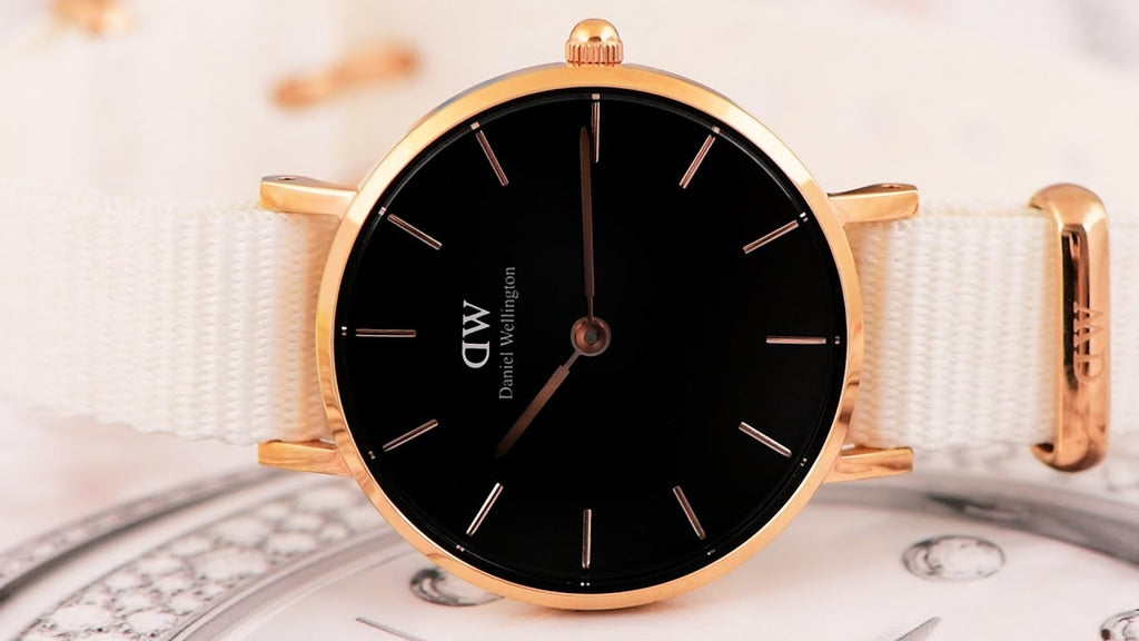 Daniel Wellington Classic Petite Dover Black Dial White NATO Strap Watch For Women - DW001000314 Buy Now By Daniel Wellington
