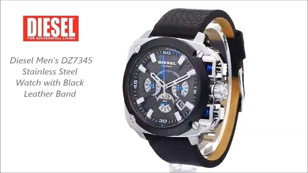 Diesel BAMF Chronograph Black Dial Black Leather Strap Watch For Men - DZ7345 Buy Now By Diesel
