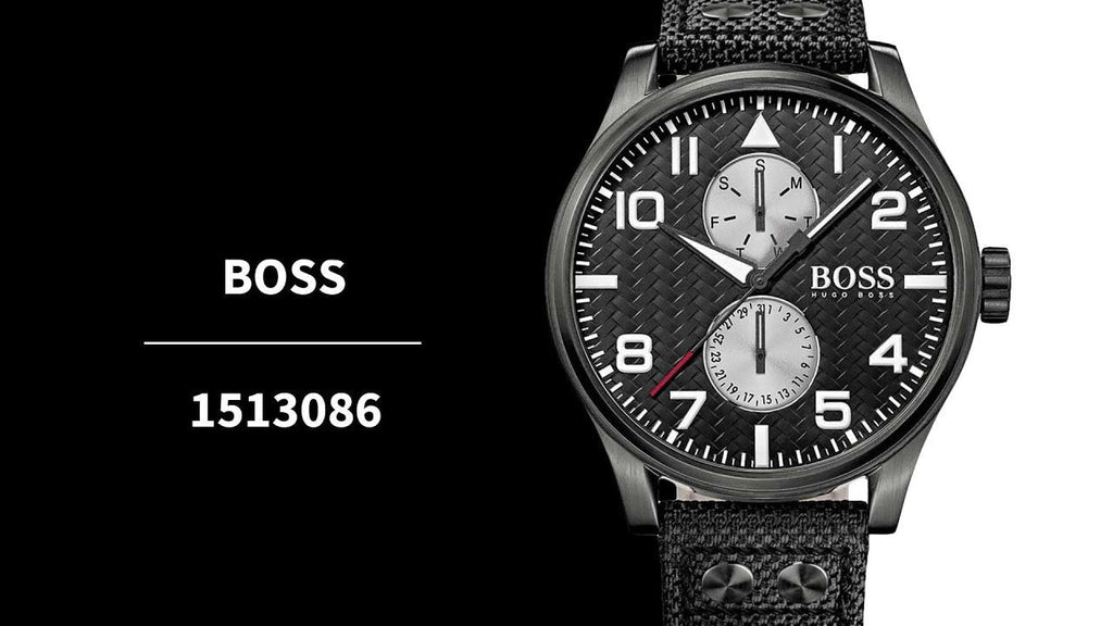 Hugo Boss Aeroliner Chronograph Black Dial Black Leather Strap Watch For Men - 1513086 Buy Now By Hugo Boss