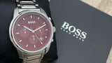 Hugo Boss One Chronograph Red Dial Grey Steel Strap Watch For Men - 1514000 Buy Now By Hugo Boss