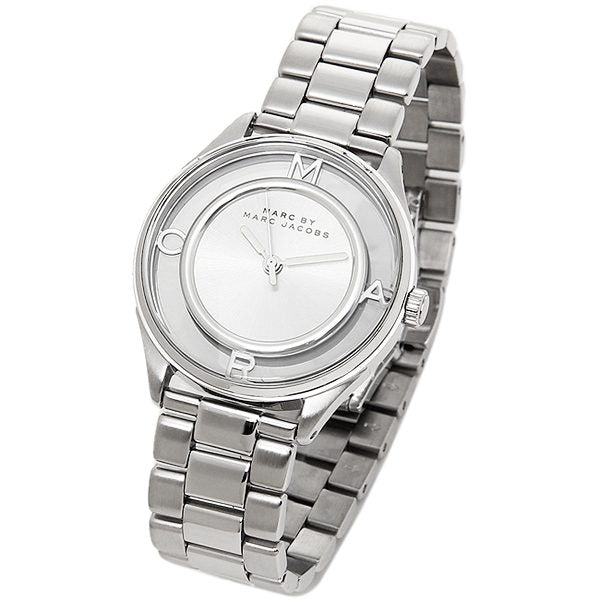 Marc Jacobs Tether Transparent Silver Dial Silver Steel Strap Watch for Women - MBM3412 Buy Now By Marc Jacobs