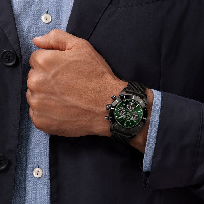 Breitling Superocean Heritage B01 Chronograph 44 Limited Edition Green Dial Black Mesh Bracelet Watch for Men - AB01621A1L1S1 Buy Now By Breitling