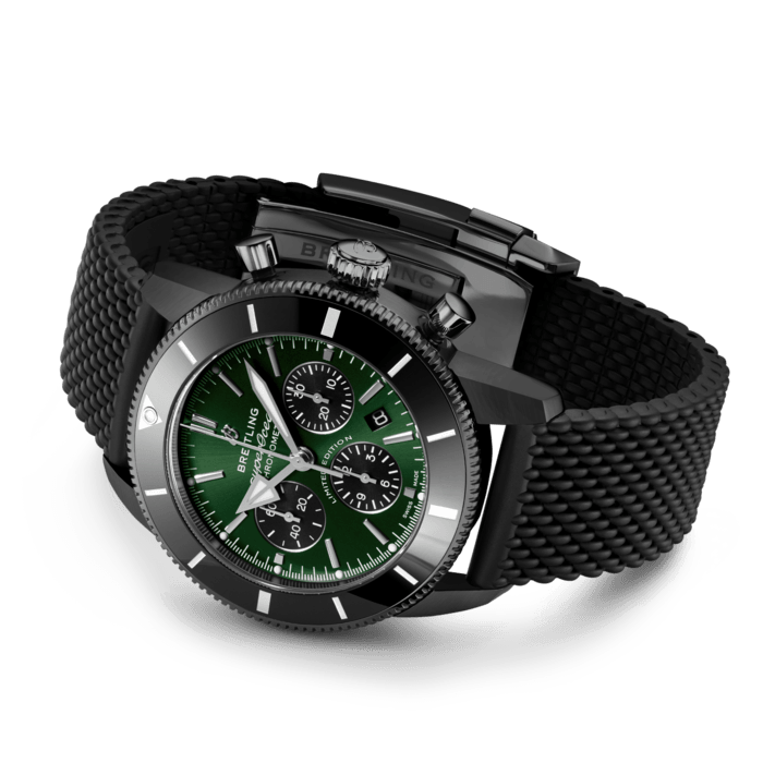 Breitling Superocean Heritage B01 Chronograph 44 Green Dial Black Mesh Bracelet Watch for Men - MB01621A1L1S1 Buy Now By Breitling