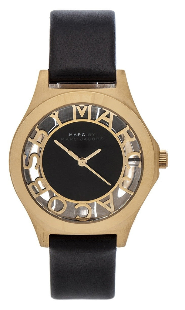 Marc Jacobs Henry Skeleton Black Dial Black Leather Strap Watch for Women - MBM1340 Buy Now By Marc Jacobs