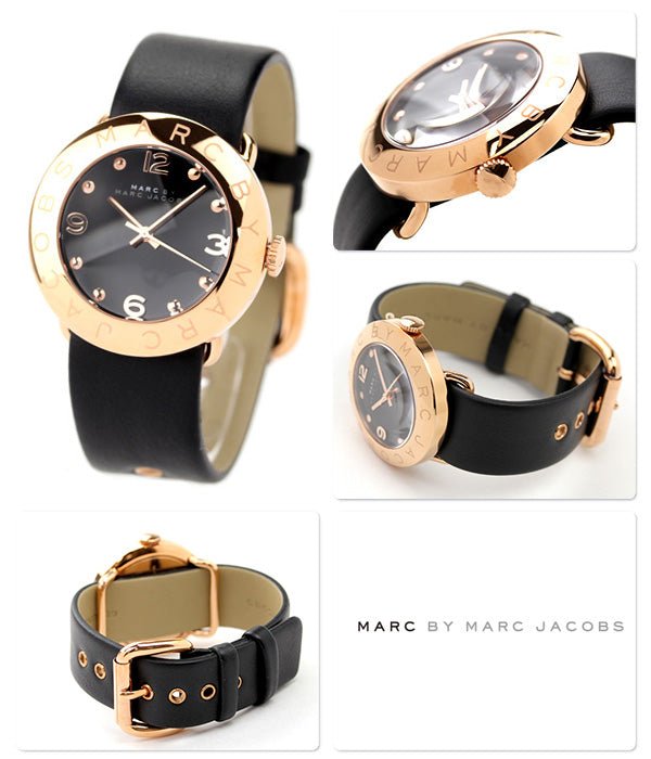 Marc Jacobs Amy Black Dial Black Leather Strap Watch for Women - MBM1225 Buy Now By Marc Jacobs