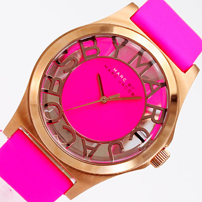 Marc Jacobs Henry Skeleton Pink Dial Pink Leather Strap Watch for Women - MBM1243 Buy Now By Marc Jacobs