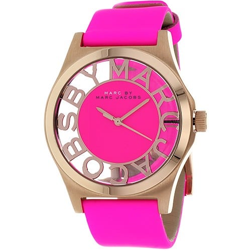 Marc Jacobs Henry Skeleton Pink Dial Pink Leather Strap Watch for Women - MBM1243 Buy Now By Marc Jacobs