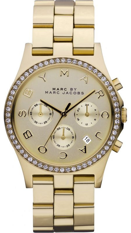 Marc Jacobs Henry Chronograph Gold Dial Gold Steel Strap Watch for Women - MBM3105 Buy Now By Marc Jacobs