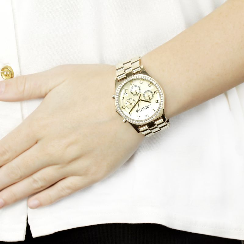 Marc Jacobs Henry Chronograph Gold Dial Gold Steel Strap Watch for Women - MBM3105 Buy Now By Marc Jacobs