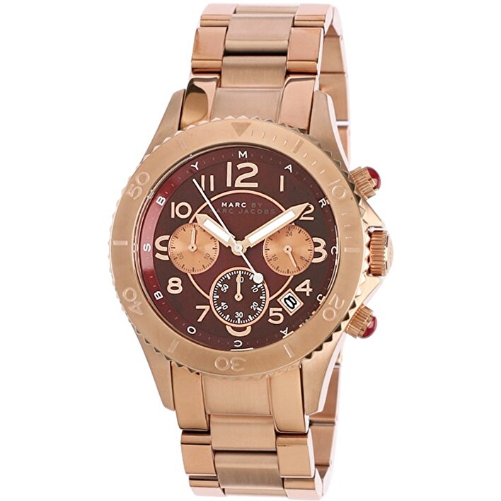 Marc Jacobs Rock Chronograph Mother of Pearl Red Dial Rose Gold Steel Strap Unisex Watch - MBM3251 Buy Now By Marc Jacobs