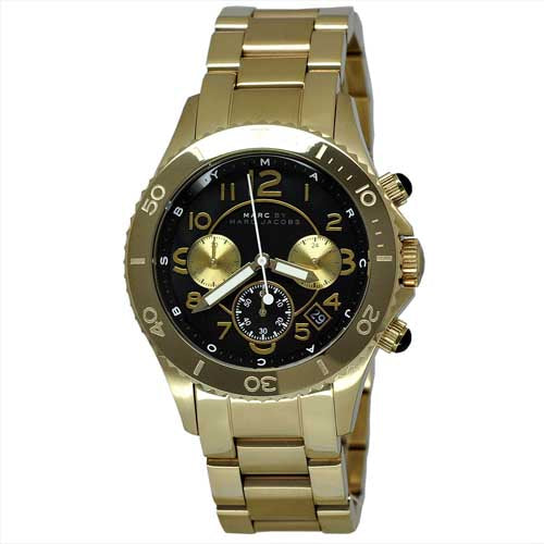 Marc Jacobs Rock Chronograph Black Dial Gold Steel Strap Watch for Women - MBM3253 Buy Now By Marc Jacobs