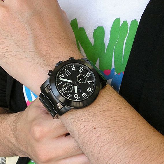 Marc Jacobs Larry Chronograph Black Dial Black Steel Strap Watch for Men - MBM5032 Buy Now By Marc Jacobs