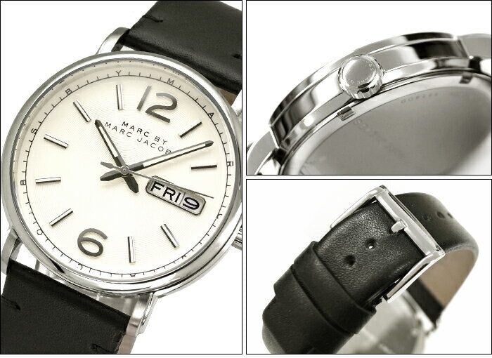 Marc Jacobs Fergus White Dial Black Leather Strap Watch for Men - MBM5076 Buy Now By Marc Jacobs