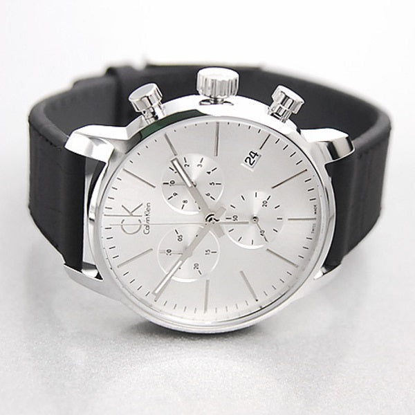 Calvin Klein City Chronograph Silver Dial Black Leather Strap Watch for Men - K2G271C6 Buy Now By Calvin Klein