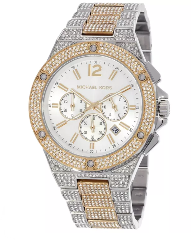 Michael Kors Lennox Pave Crystals Chronograph White Dial Two Tone Steel Strap Watch for Men - MK9150 Buy Now By Michael Kors