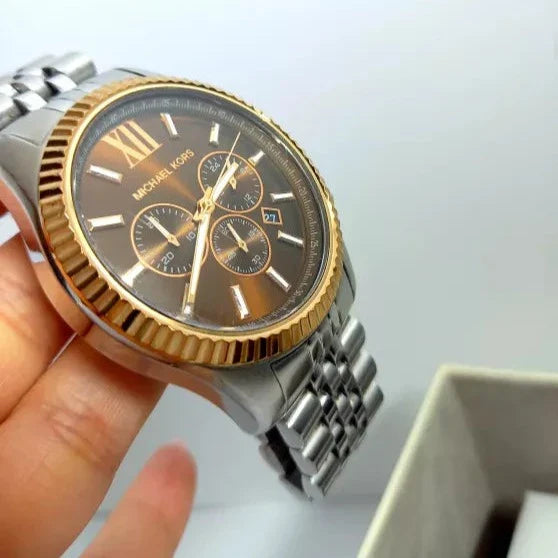 Michael Kors Lexington Chronograph Brown Dial Silver Steel Strap Watch For Men - MK8732 Buy Now By Michael Kors