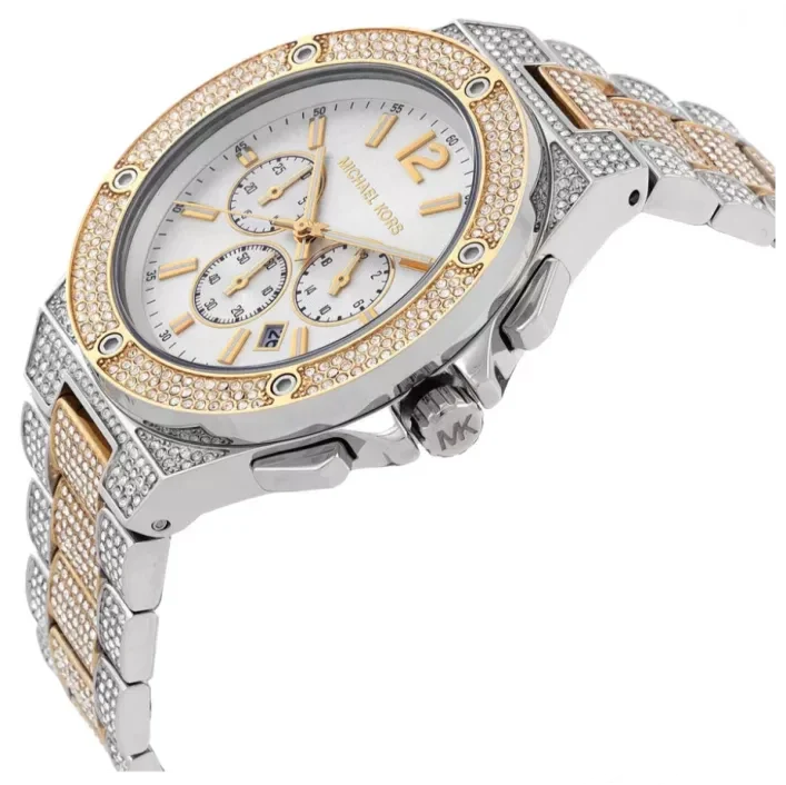 Michael Kors Lennox Pave Crystals Chronograph White Dial Two Tone Steel Strap Watch for Men - MK9150 Buy Now By Michael Kors