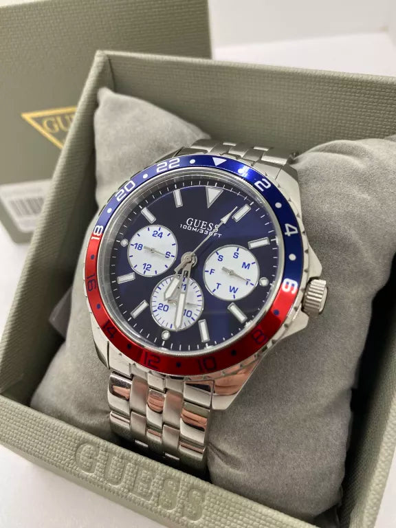 Guess Odyssey Multifunction Blue Dial Silver Steel Strap Watch For Men - W1107G2 Buy Now By Guess