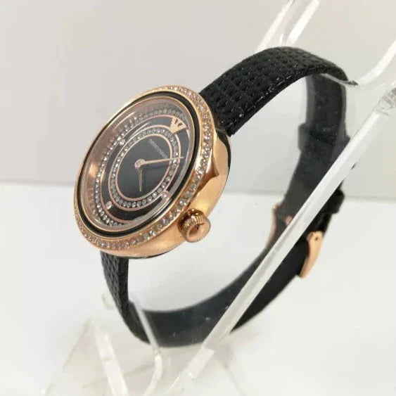 Emporio Armani Rosa Two Hand Black Dial Black Leather Strap Watch For Women - AR11493 Buy Now By Emporio Armani