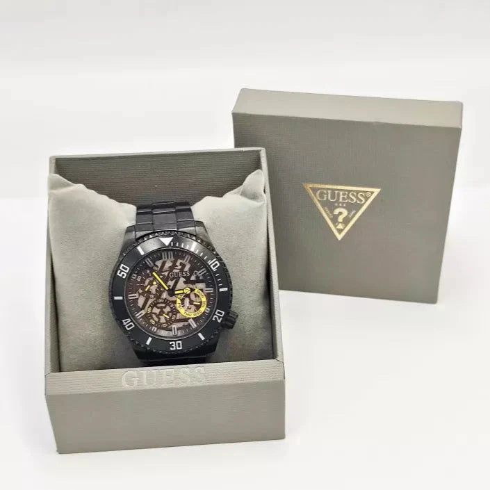 Guess Axel Multifunction Black Dial Black Steel Strap Watch For Men - GW0488G3 Buy Now By Guess