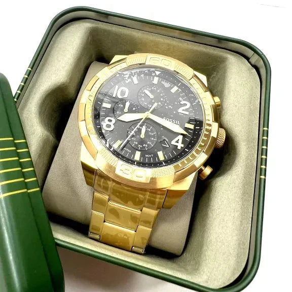 Fossil Bronson Chronograph Black Dial Gold Steel Strap Watch for Men - FS5877 Buy Now By Fossil