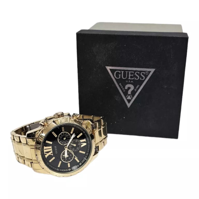 Guess Optic Multifunction Black Dial Gold Steel Strap Watch for Men - W0193G1 Buy Now By Guess