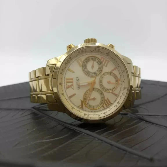 Guess Sunrise Chronograph Gold Dial Gold Steel Strap Watch For Women - W0330L1 Buy Now By Guess