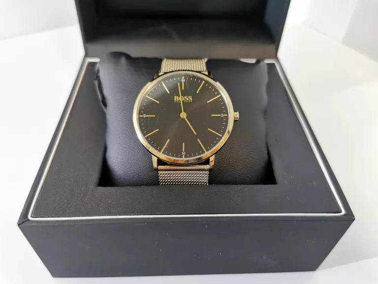 Hugo Boss Horizon Quartz Black Dial Gold Mesh Bracelet Watch For Men - HB1513735 Buy Now By Hugo Boss